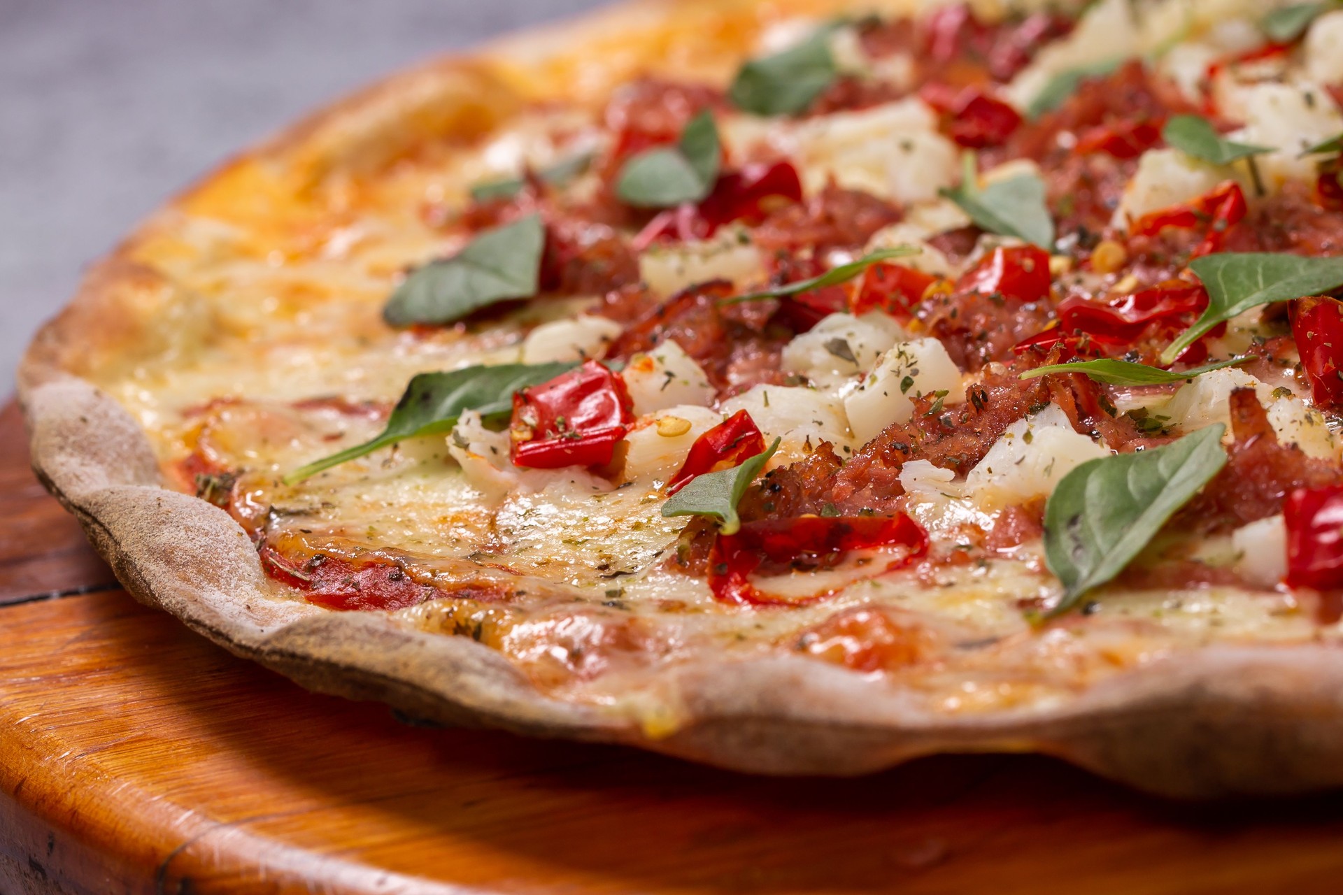 delicious pizza with heart of palm with tomato and basil.