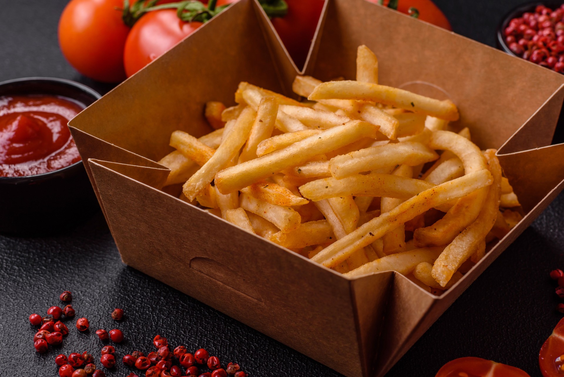 Delicious crispy golden fries with salt and spices